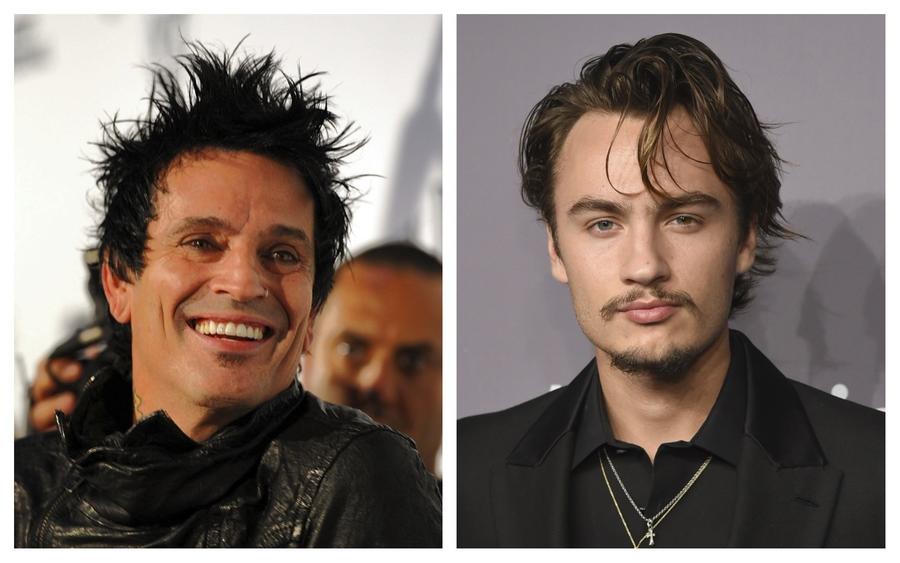 Rocker Tommy Lee, left, was allegedly assaulted by his son Brandon on Monday night. (Frazer Harrison /Getty Image, left; Evan Agostini / Invision/Associated Press, right)