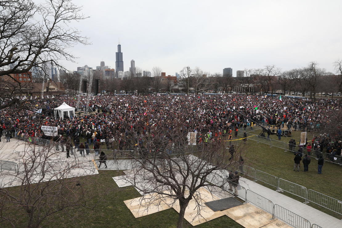 People gather in Union Park before the March for Our Lives protest in Chicago on March 24, 2018. — Photograph: Abel Uribe/Chicago Tribune.