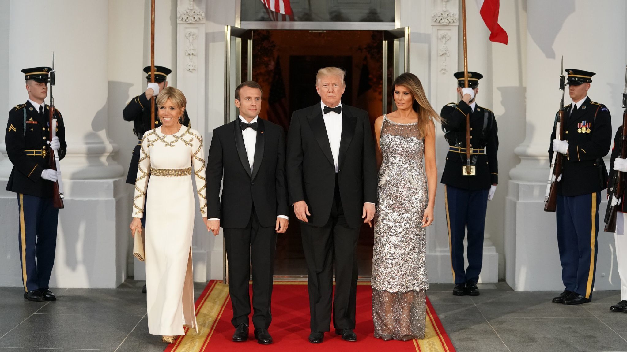 Melania Trump wears Chanel for first state dinner, Brigitte Macron goes with Louis Vuitton - Los ...