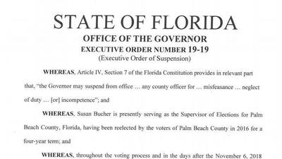 Read the governor's order suspending Palm Beach County elections chief Susan Bucher
