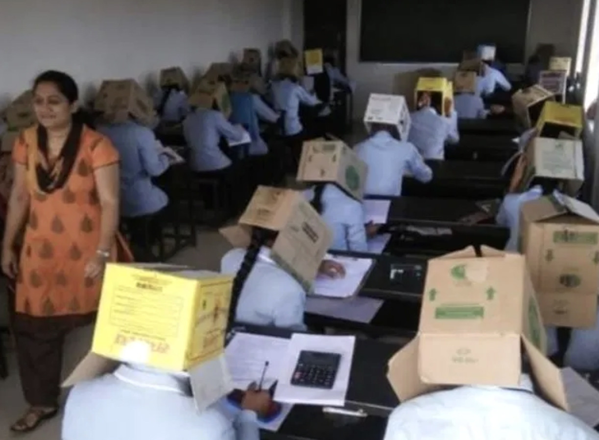 School in India apologizes after having students wear boxes on their heads to prevent cheating during exam