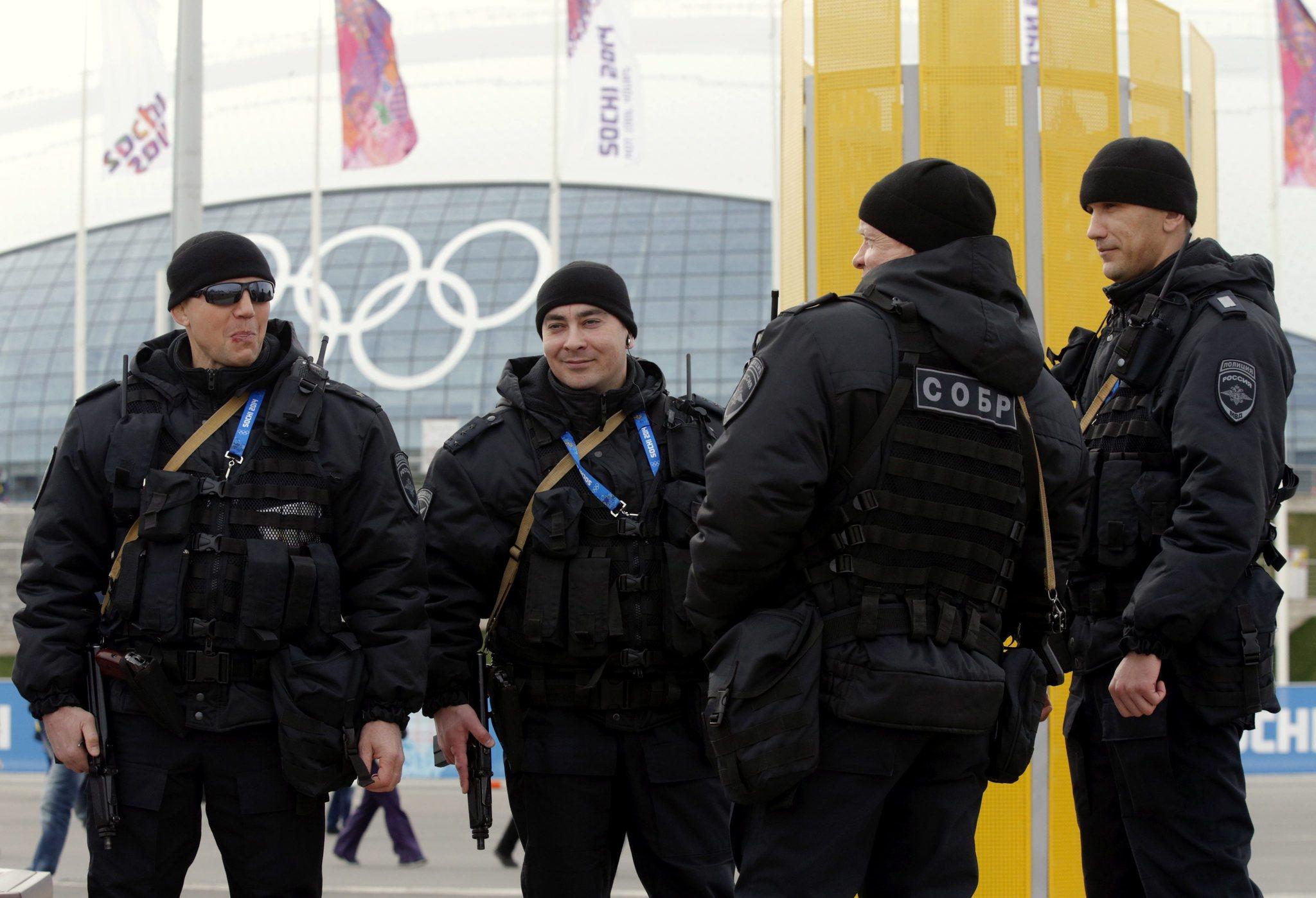 Russian special forces officers in the Olympic Park in Sochi, Russia. at the 2014 Winter Games.