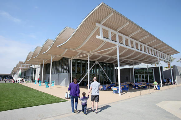A family explores Newport Beach's new Civic Center and Park on its opening day in 2013.