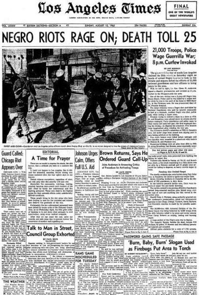 Image result for beginning with watts the major race riots of 1965 and 1966