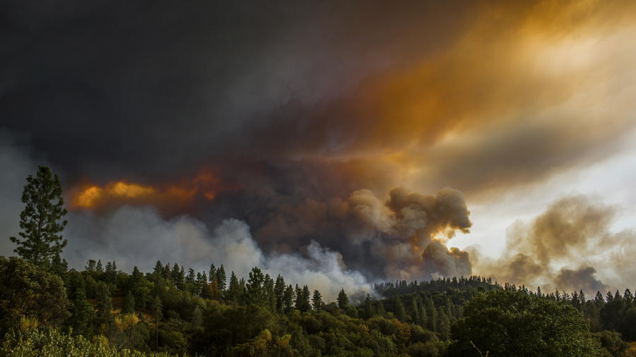 Smoke rises from a fire near Butte Mountain Road near Jackson, Calif., last week. (Andrew Seng / Associated Press)
