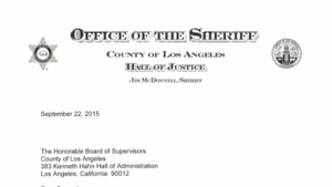 Sheriff Jim McDonnell's letter to the Board of Supervisors