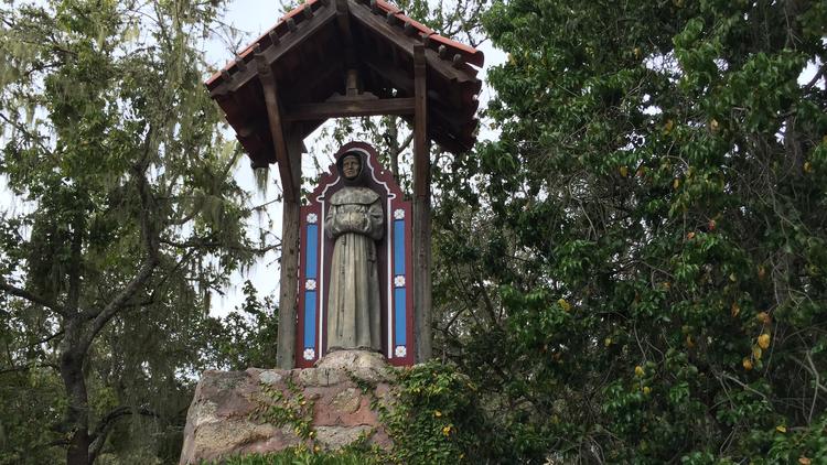 This statue of Father Junipero Serra, at the north end of Carmel-by-the-Sea, was vandalized Sept. 23, the day Serra was canonized in Washington, D.C., by Pope Francis. Someone poured black paint on the statue. A neighbor cleaned it.