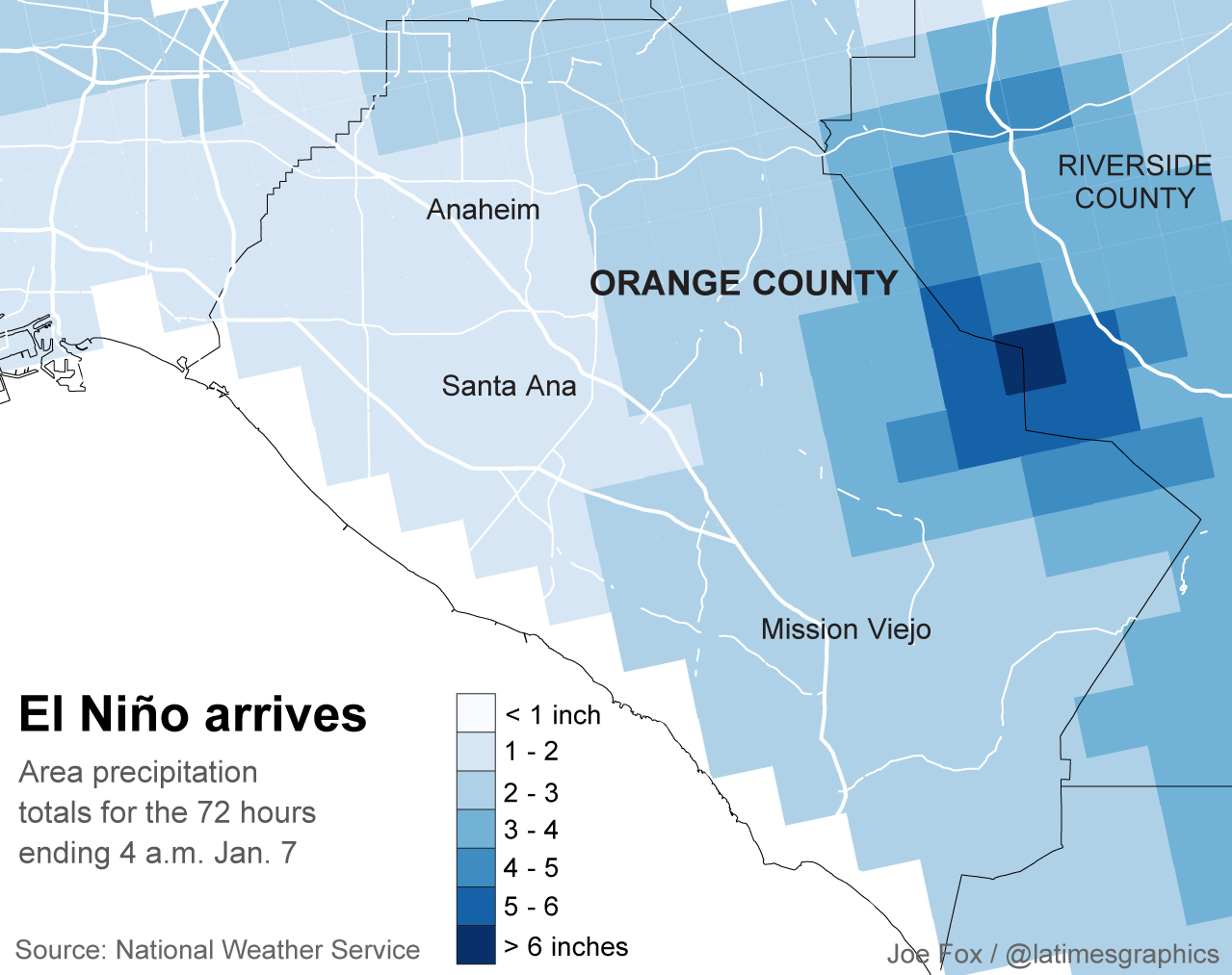 Rainfall in Orange County. (Los Angeles Times)