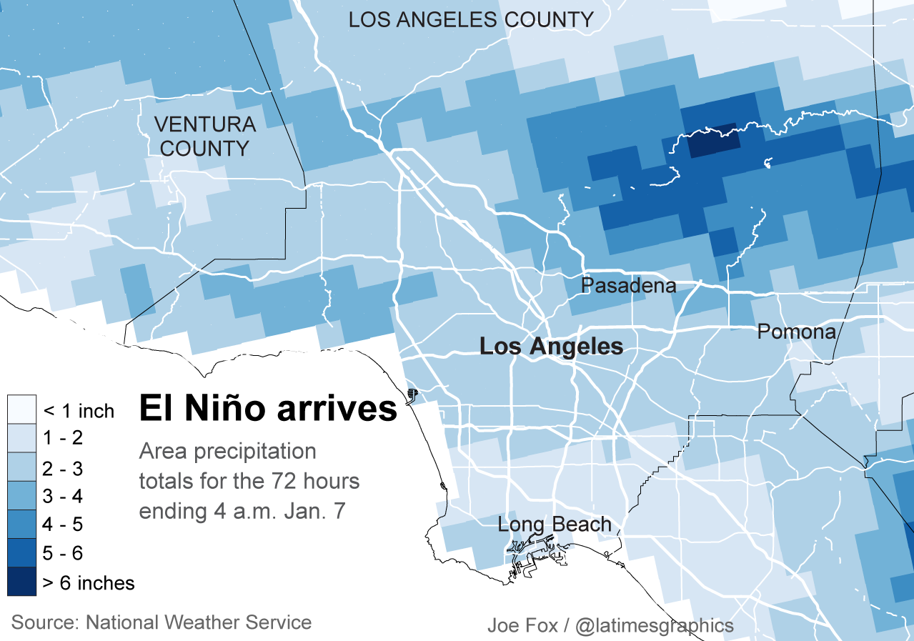 Rainfall in Los Angeles County. (Los Angeles Times)