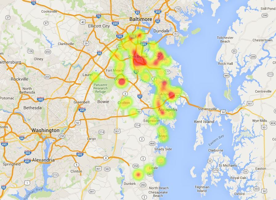 Map: Location of heroin overdose deaths in Anne Arundel, Jan. 2014 to ...