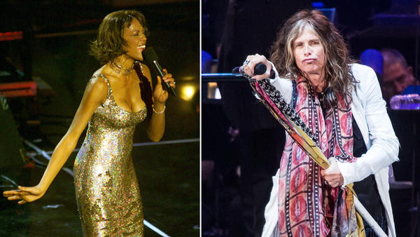 Whitney Houston, left, and Aerosmith's Steven Tyler