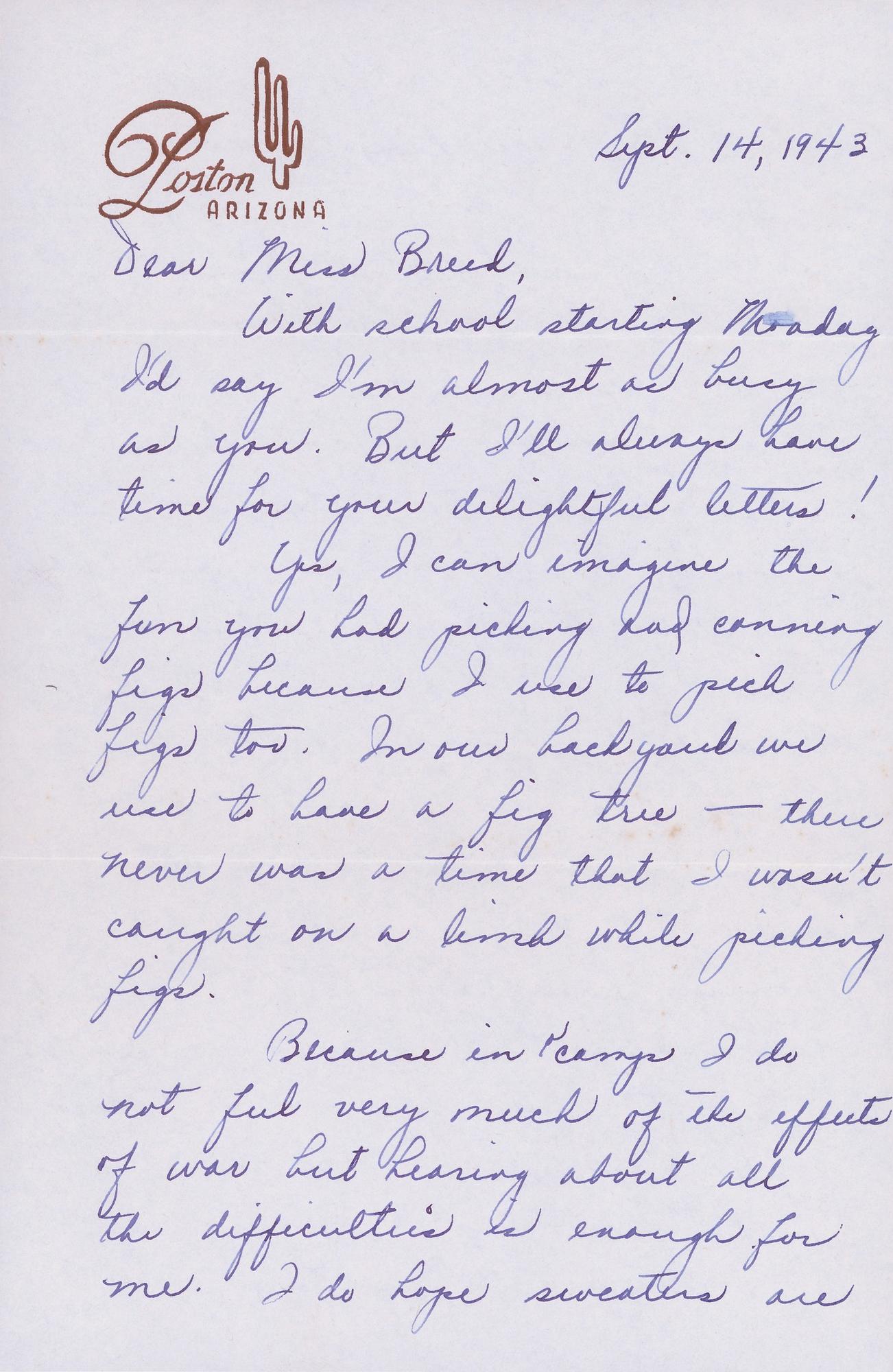 A 1943 letter from Louise Ogawa.