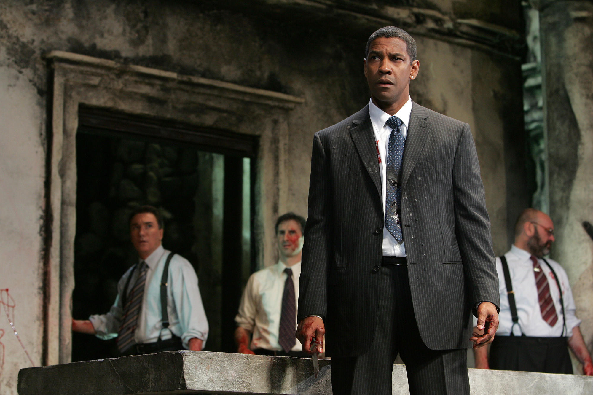 Denzel Washington in a scene from the modernized revival of 'Julius Caesar' at Broadway's Belasco Theatre in 2005.