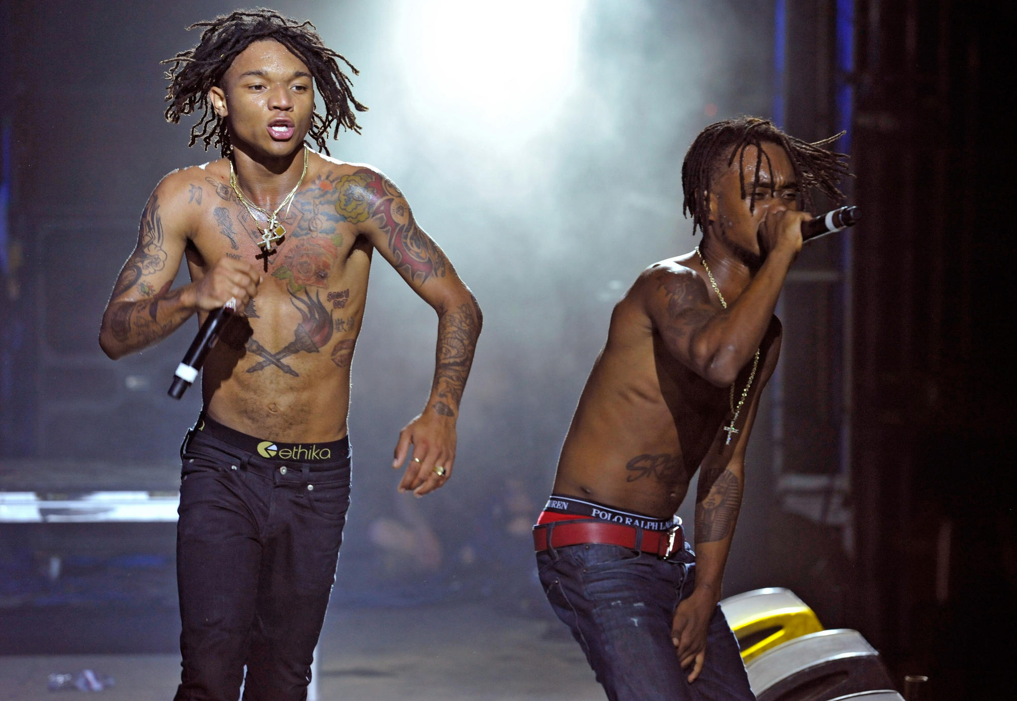 Swae Lee, left, and Slim Jimmy of Rae Sremmurd perform at the Coachella Valley Music and Arts Festival on April 22.