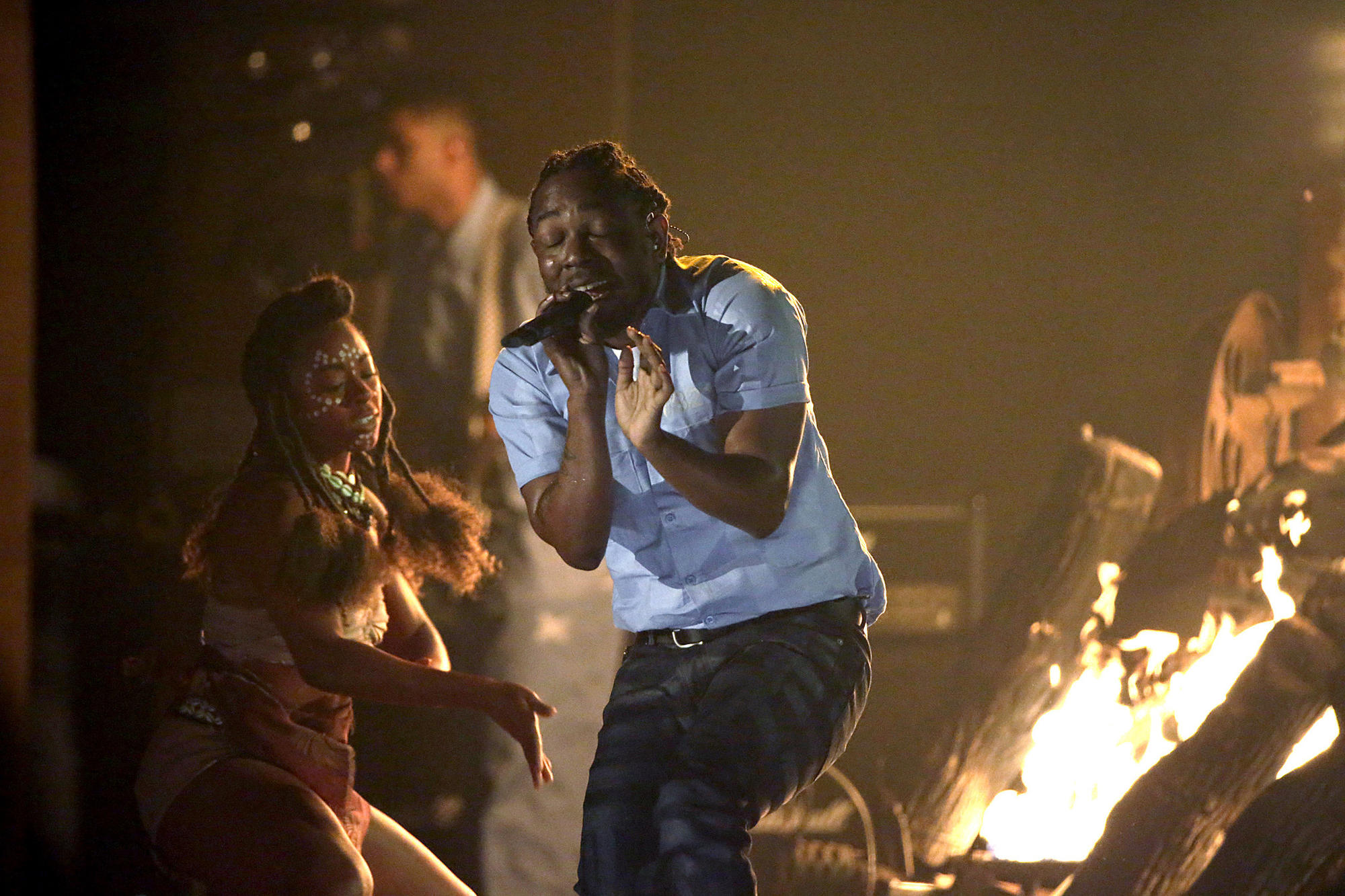 Kendrick Lamar performs at the 2016 Grammy Awards at Staples Center on Feb. 15, 2016. 