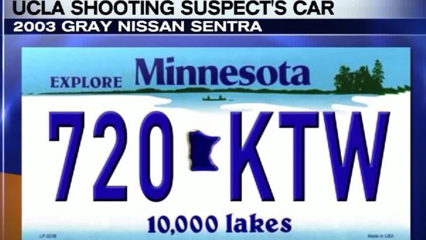UCLA gunman Mainak Sarkar’s 2003 gray Nissan Sentra with the Minnesota license plate number 720KTW is missing. (KTLA)