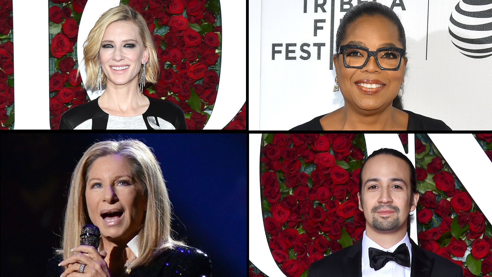 Cate Blanchett, Oprah Winfrey, Barbara Streisand and Lin-Manuel Miranda. (Charles Sykes / Invision / Associated Press, Ben Gabbe / Getty Images, Evan Agostini / Invision / Associated Press, Dimitrios Kambouris / Getty Images for Tony Awards Productions)