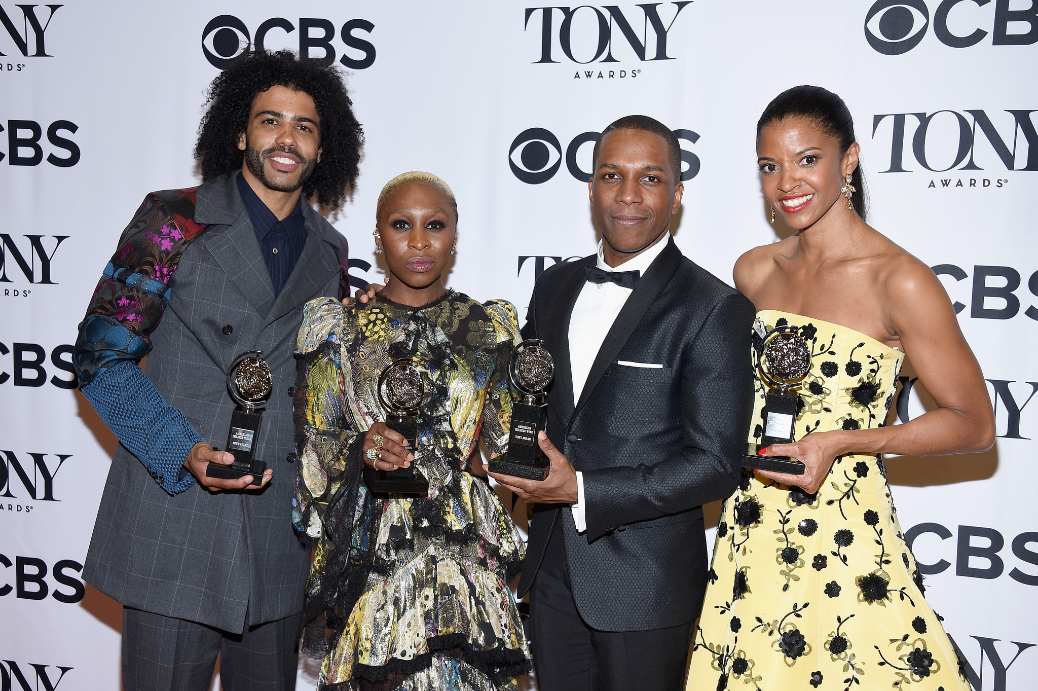 Actors Daveed Diggs, Cynthia Erivo, Leslie Odom, Jr. and Renee Elise Goldsberry pose with awards during the 70th Annual Tony Awards at The Beacon Theatre on June 12 in New York City. (Dimitrios Kambouris / Getty Images for Tony Awards Productions)