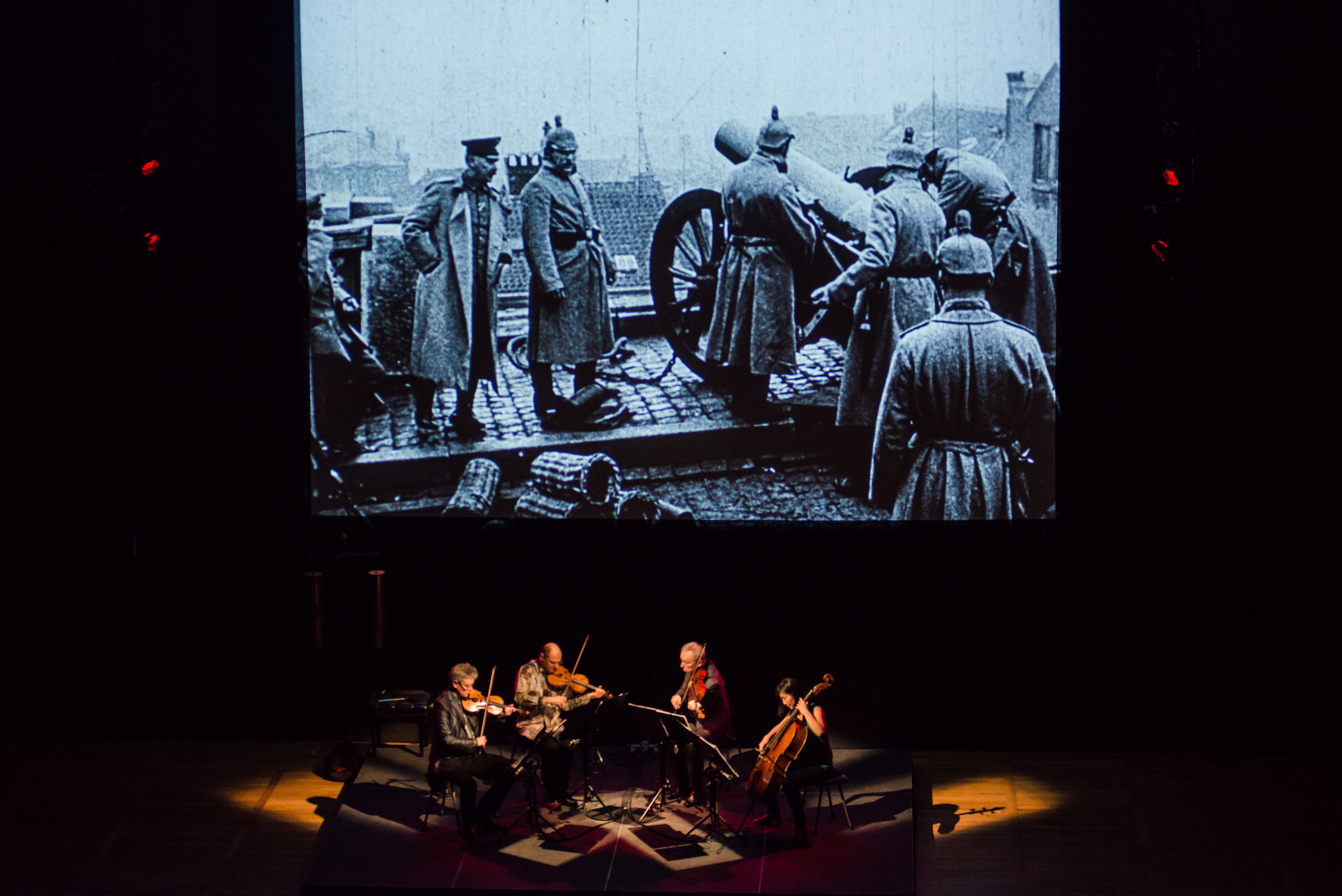 Kronos Quartet will perform Aleksandra Vrebalov's "Beyond Zero: 1914-1918" accompanied by a Bill Morrison film of World War I footage.