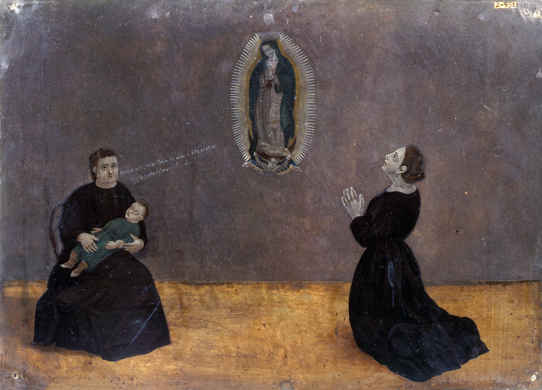 An exvoto created by an unknown artist in the late 19th century, part of an exhibition of art work inspired by the Virgin of Guadalupe at the Bowers Museum in Santa Ana.