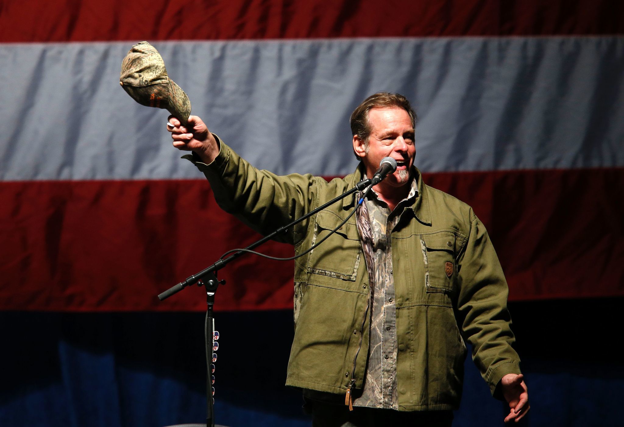 Ted Nugent sings the national anthem before Donald Trump addresses supporters at Freedom Hill Amphitheater on Nov. 6.