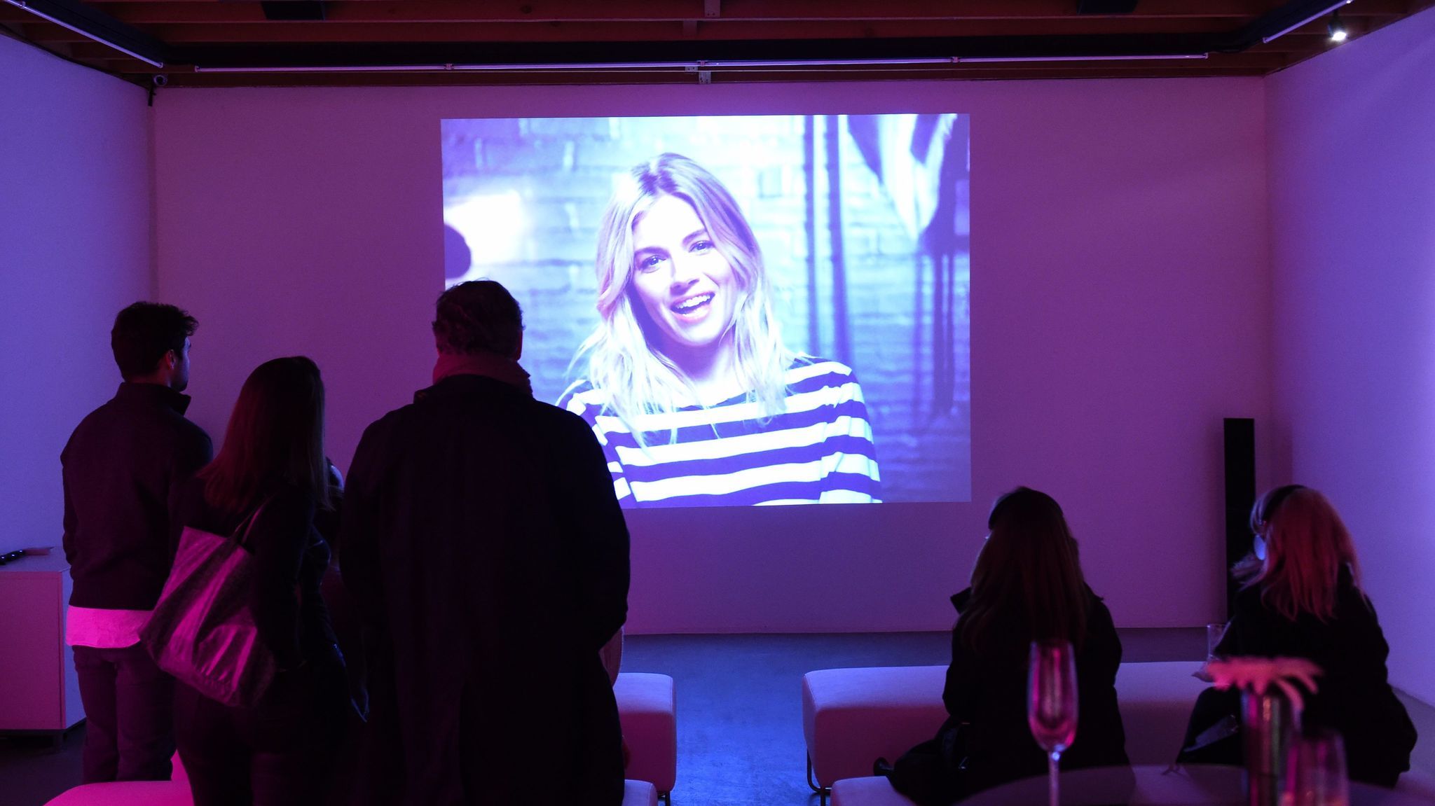 Sienna Miller appears in Chiara Clemente's video, photographed here during the preview party last week.