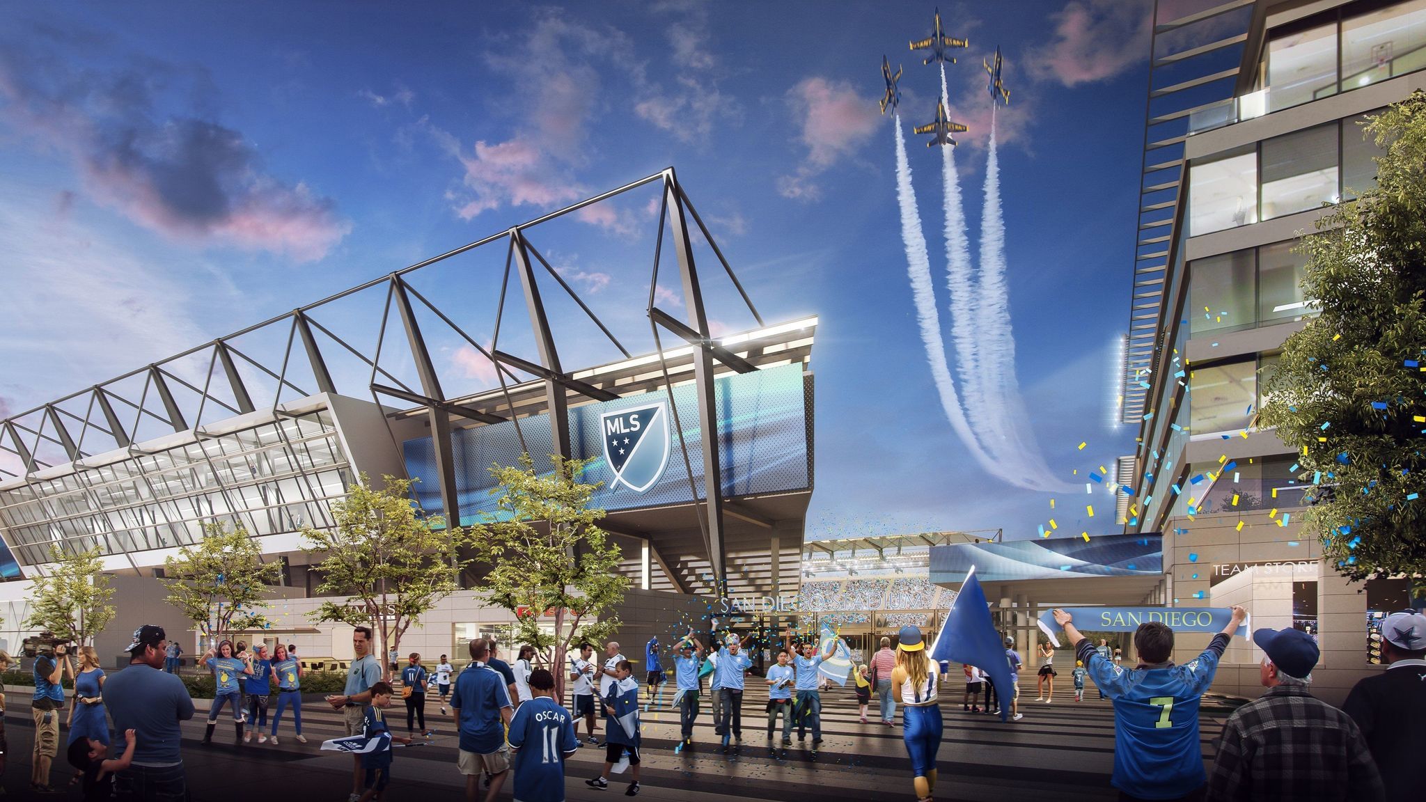 Gensler Sports produced this artist's rendering of what a 30,000-seat Major League Soccer stadium might look like at the Qualcomm Stadium property.