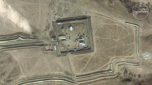 A satellite image of the Dakota Access pipeline site. (DigitalGlobe)