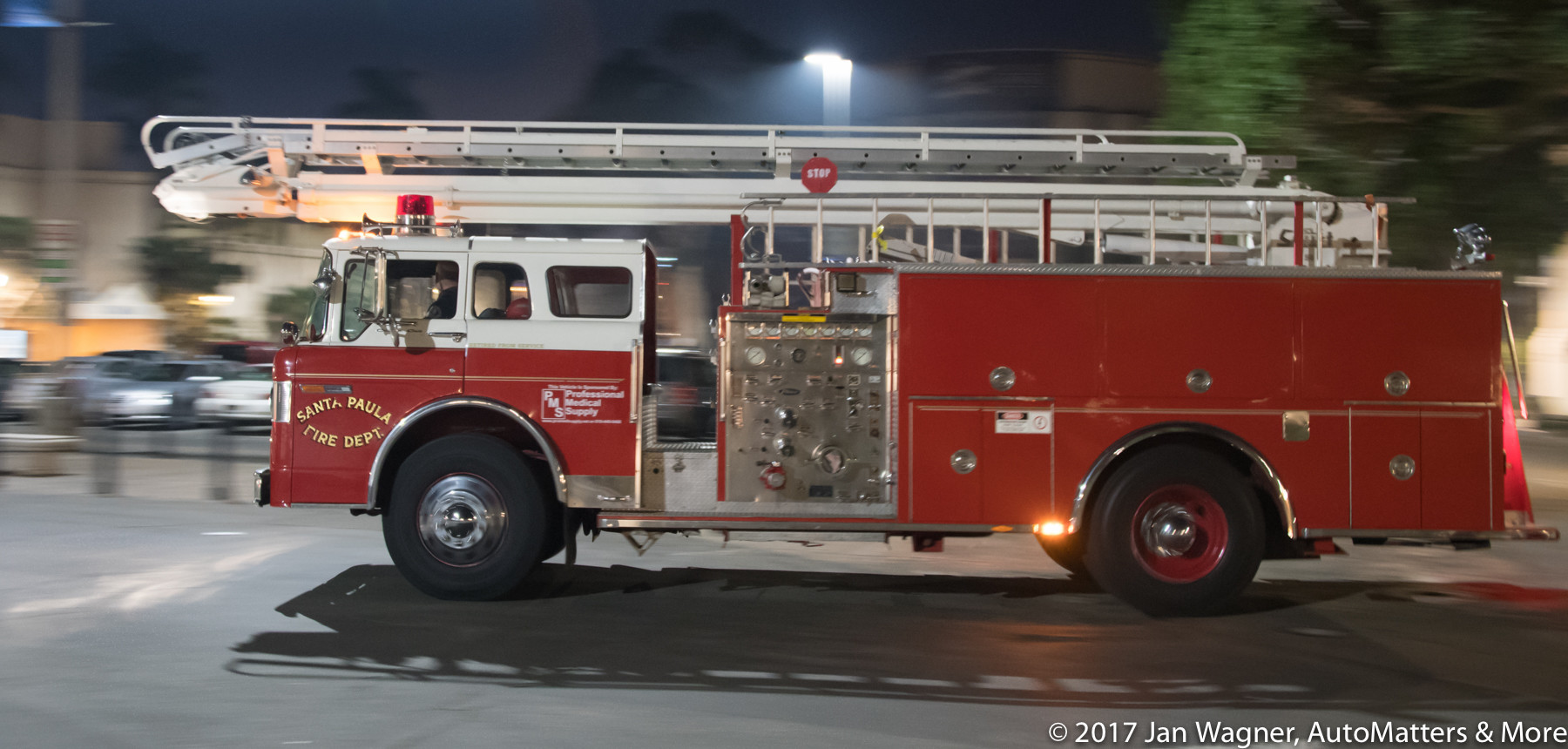 Recently retired fire engine on the road