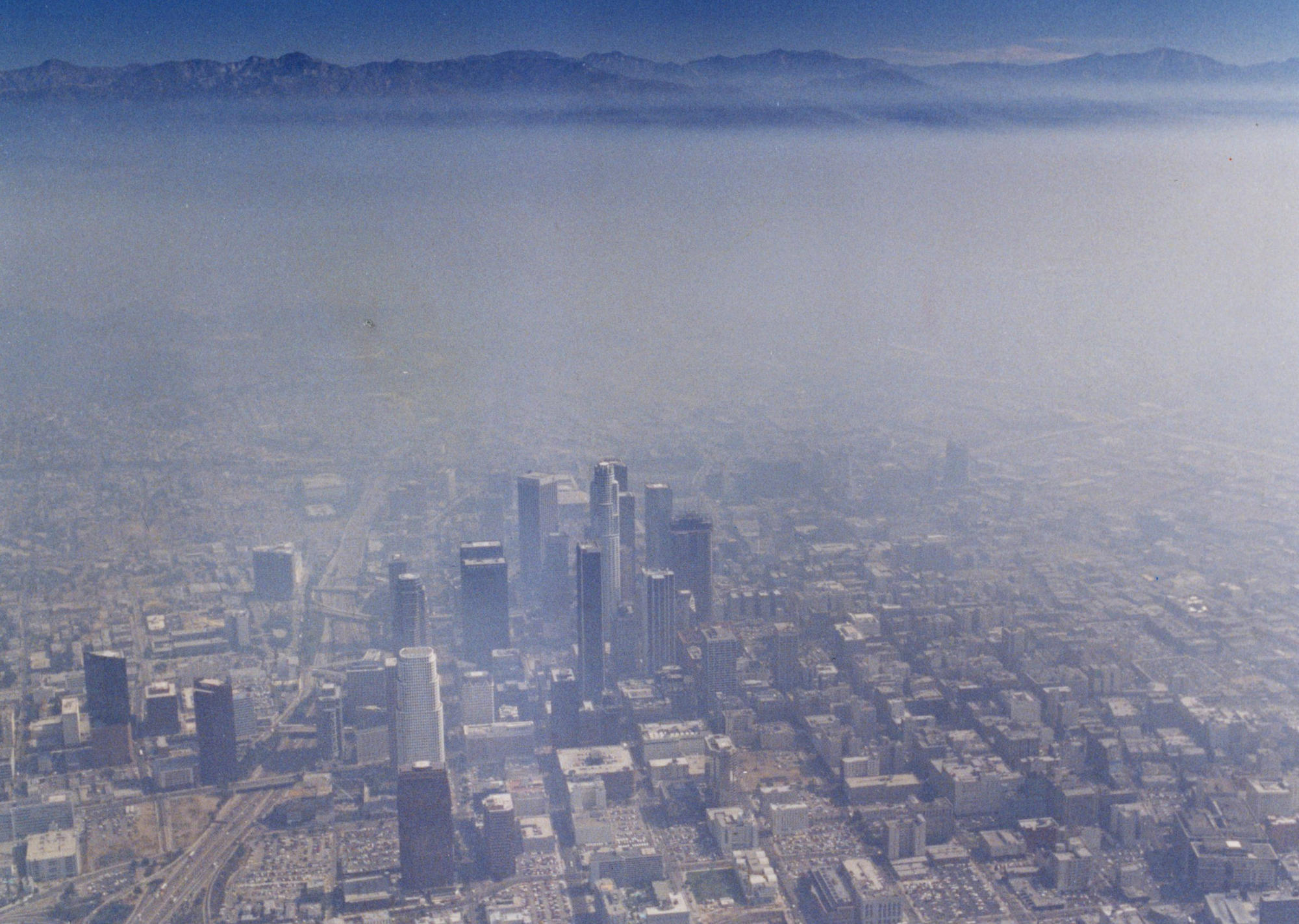 Aug. 30, 1990: An aerial view of the downtown Los Angeles skyline.