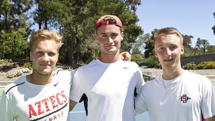 Aztec tennis players Goel Popov, Sander Andersen, David Hough