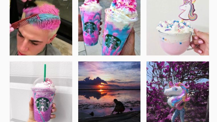 Just a few of the more than 150,000 posts tagged #unicornfrappuccino.