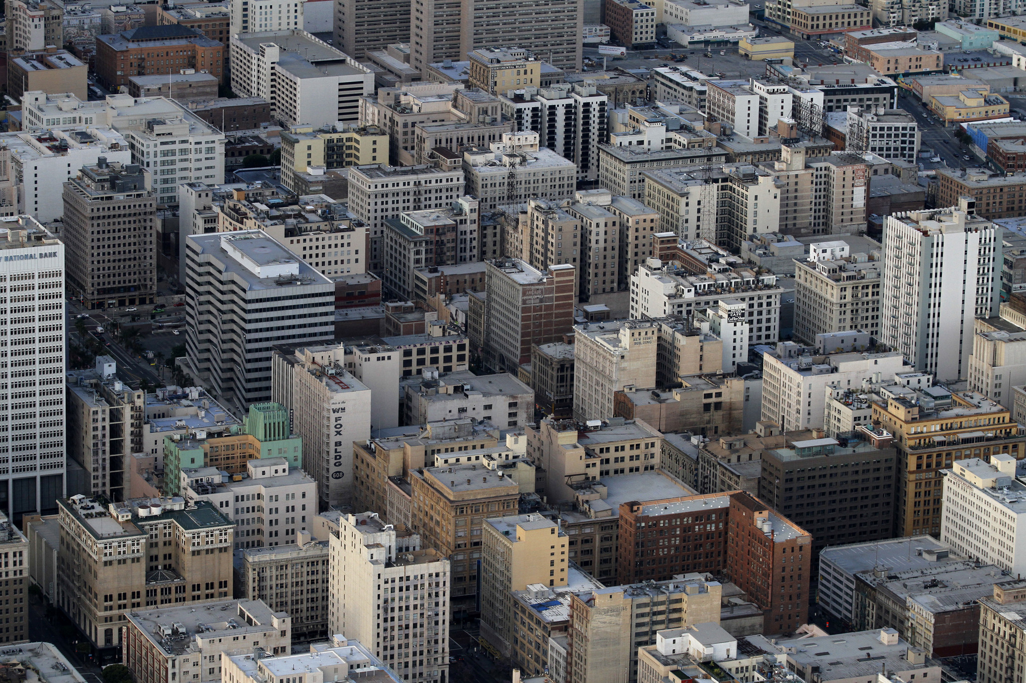 An aerial view shows downtown Los Angeles in 2010.