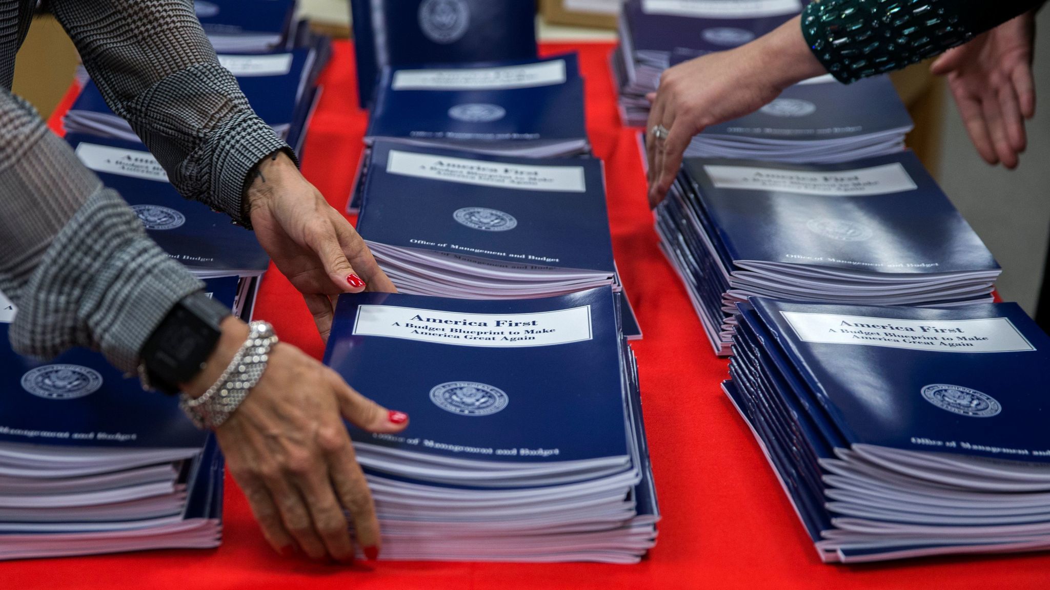 Copies of President Trump's America First budget at the Government Publishing Officebookstore in Washington, D.C.