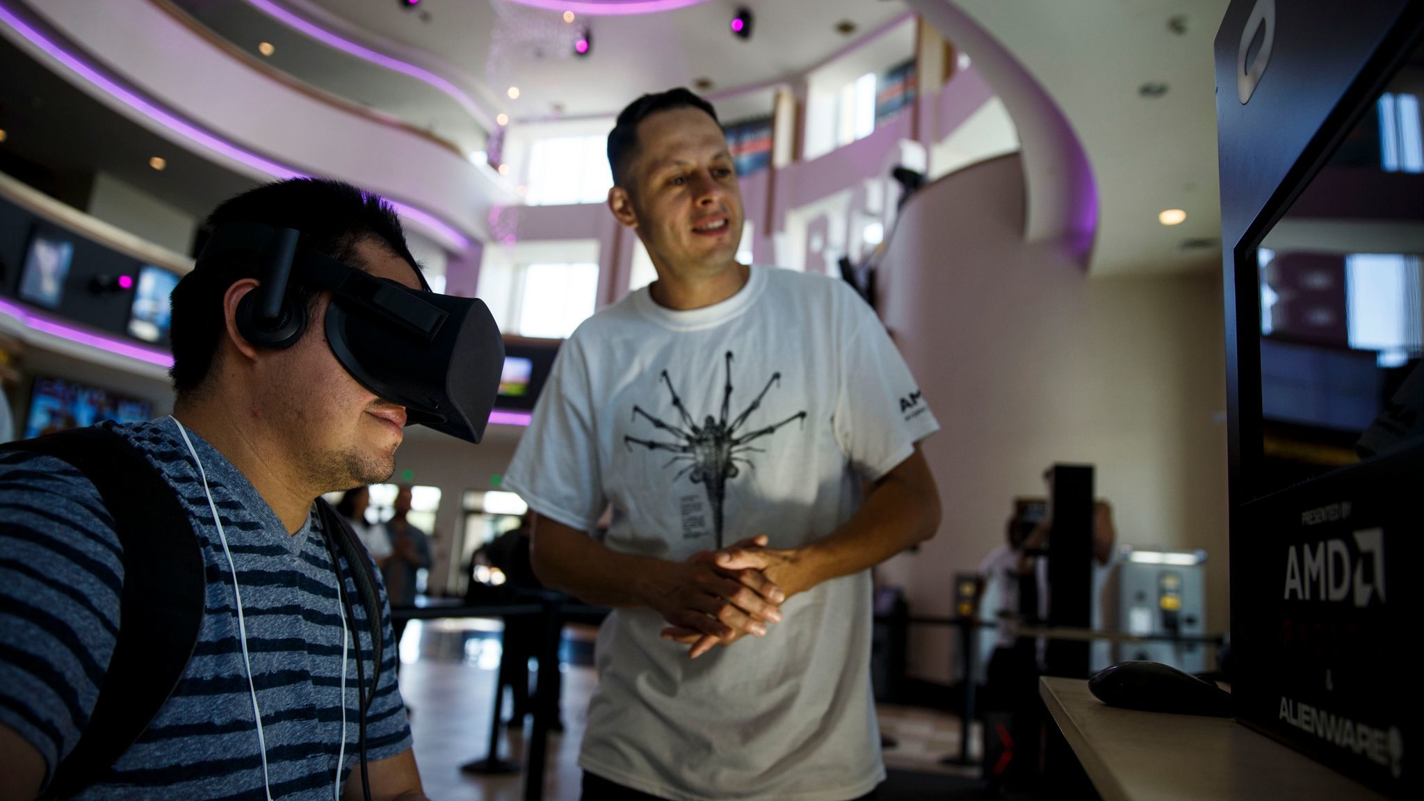 Williams Avelar tries virtual reality at Regal L.A. Live.