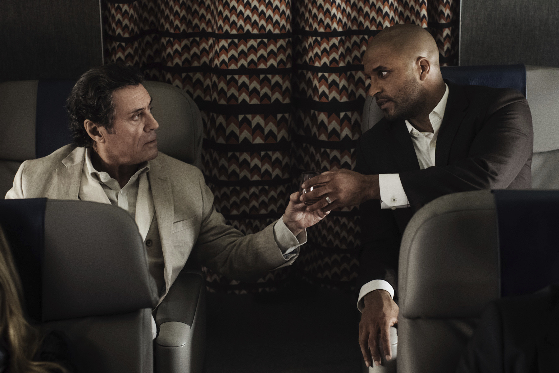Ian McShane, left, and Ricky Whittle in "American Gods."