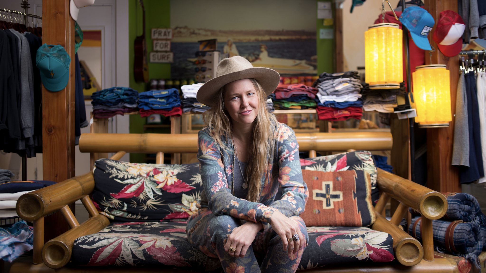 Paige Mycoskie sits inside the Aviator Nation flagship store on Abbot Kinney Boulevard in Venice.