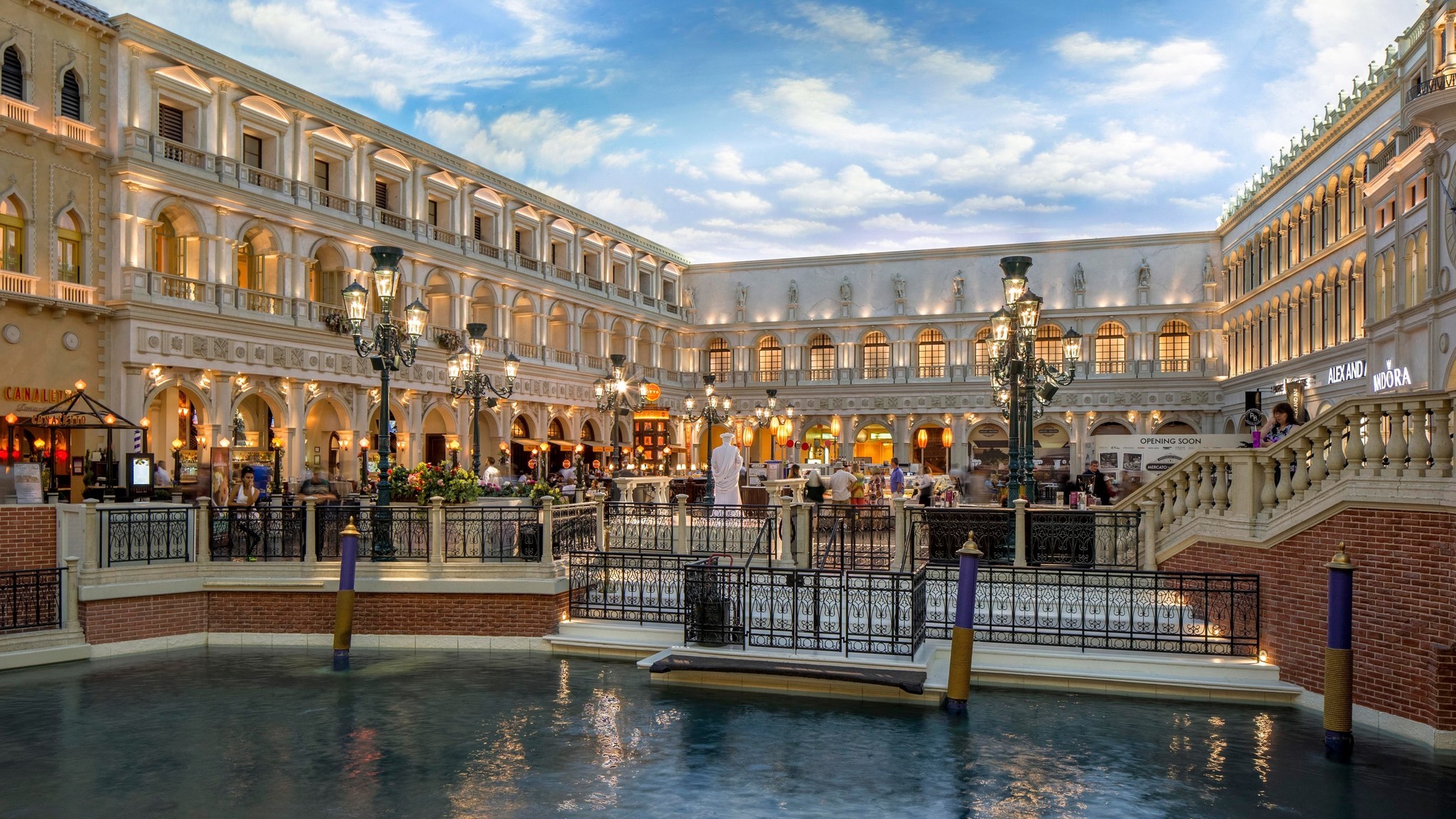 The Forum Shops’ success led the way for other themed shopping centers at resorts along the Strip. At the Venetian, the Grand Canal Shoppes opened in 1999, offering guests an opportunity to float past stores in gondolas.
