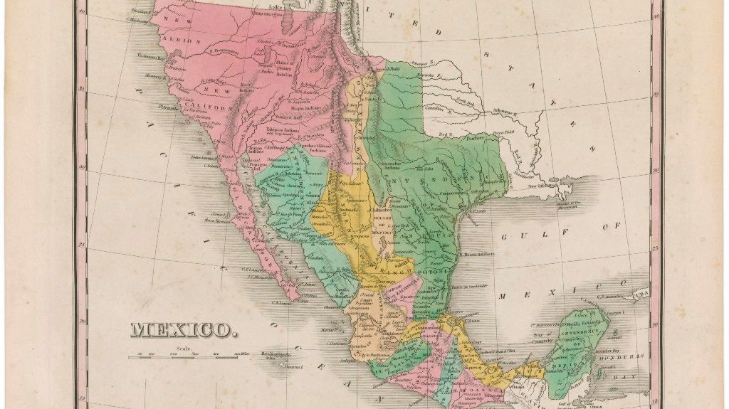 An 1828 map by William Lizars shows the vast territory Mexico held after independence. Mexico would lose much of its northern territory in the war with the United States.
