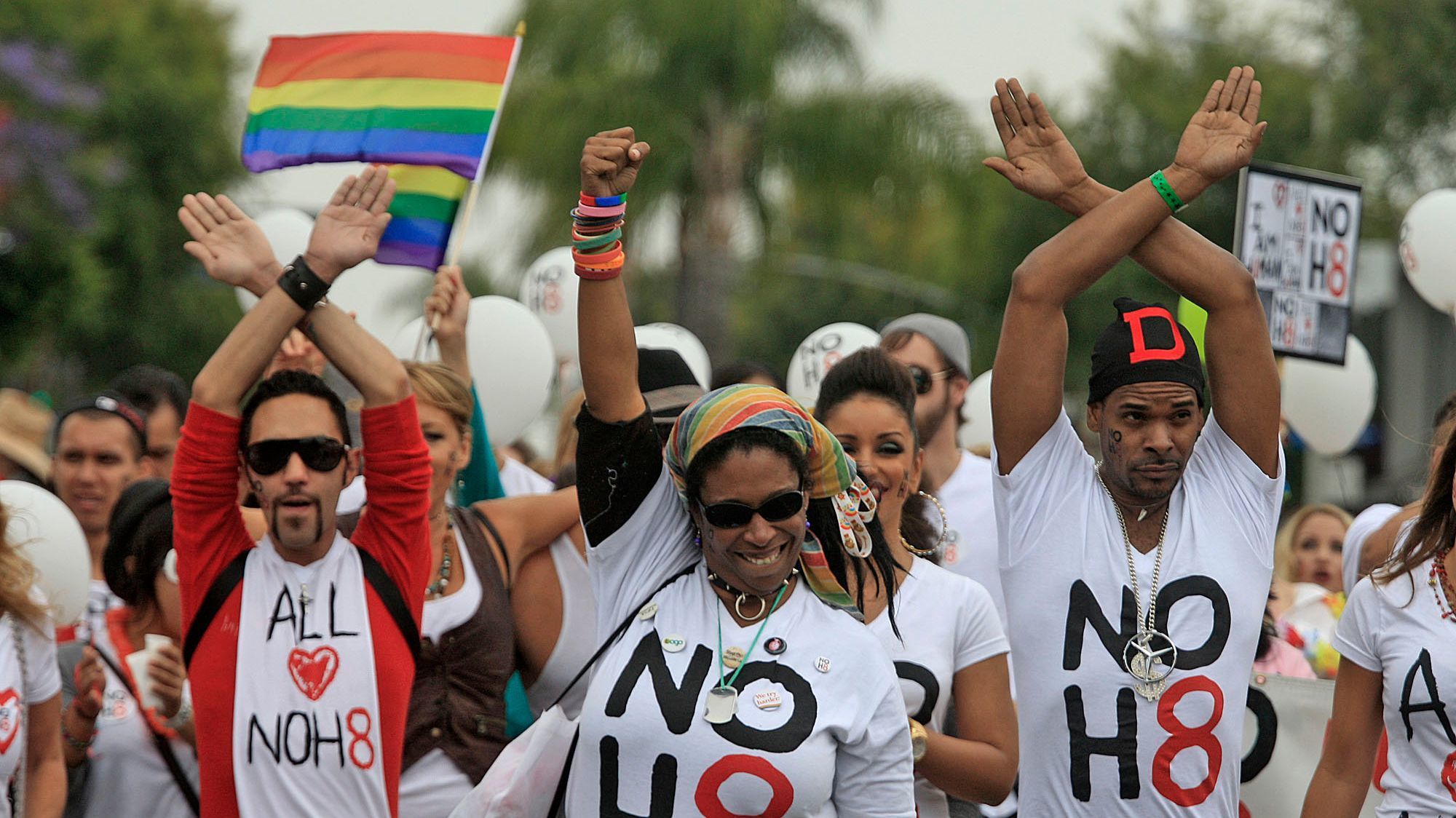 NOH8 participates during the LA Pride Parade on June 12, 2011.