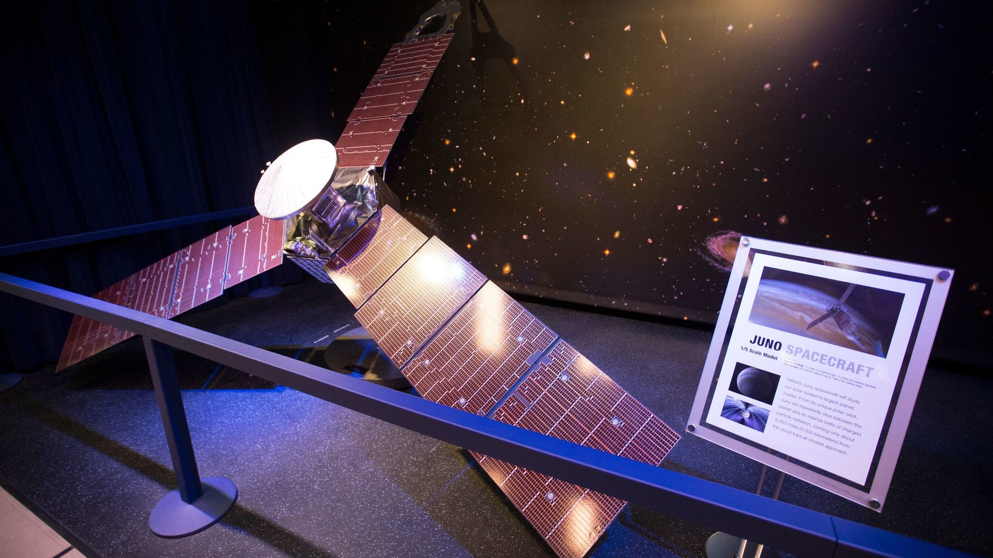 Finley helped design the tones for the Juno spacecraft, a model of which is on display at JPL.