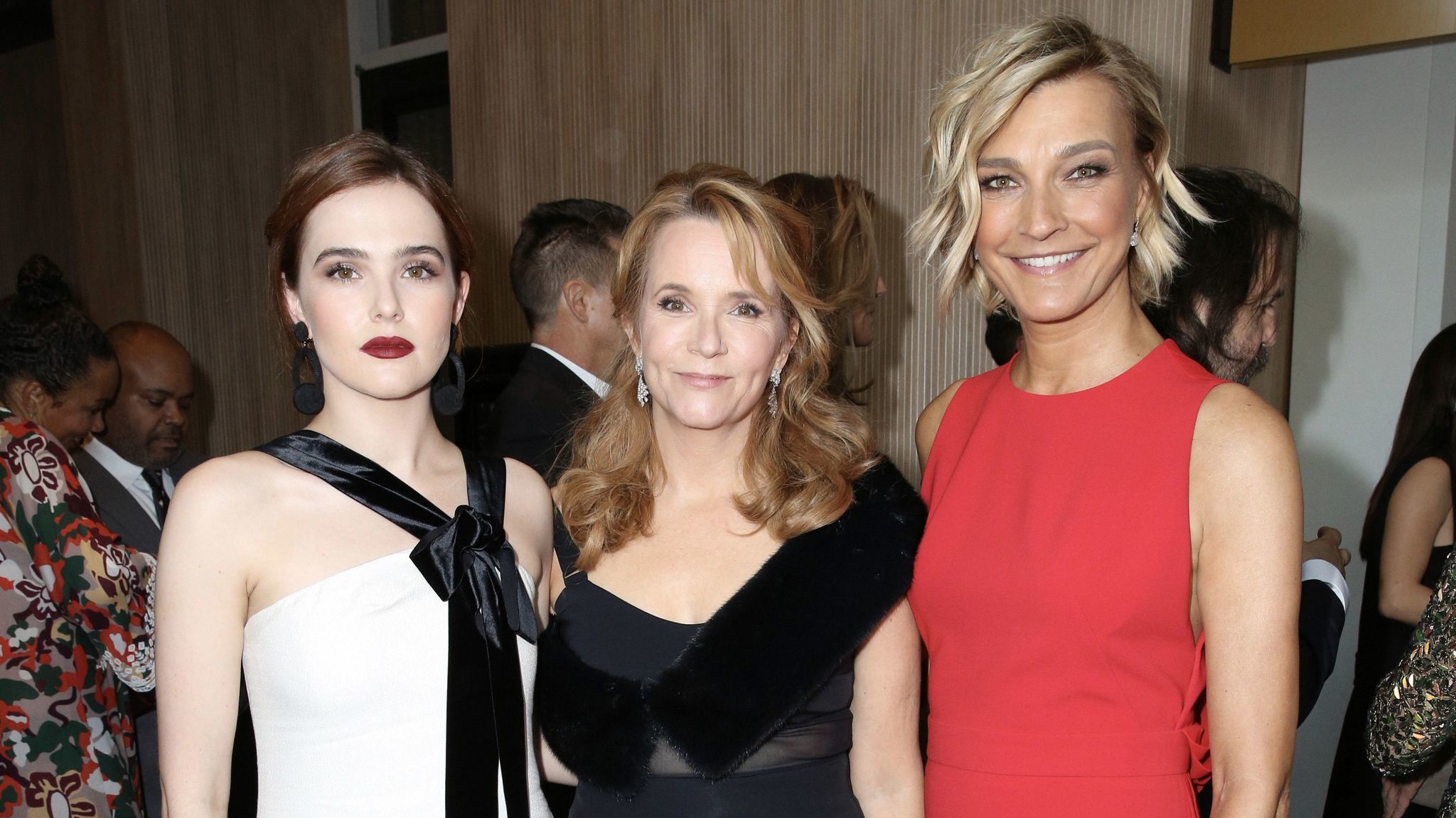 Zoey Deutch, left, her mom, Lea Thompson, and Max Mara brand ambassador Nicola Maramotti attend the Women in Film Crystal + Lucy Awards.