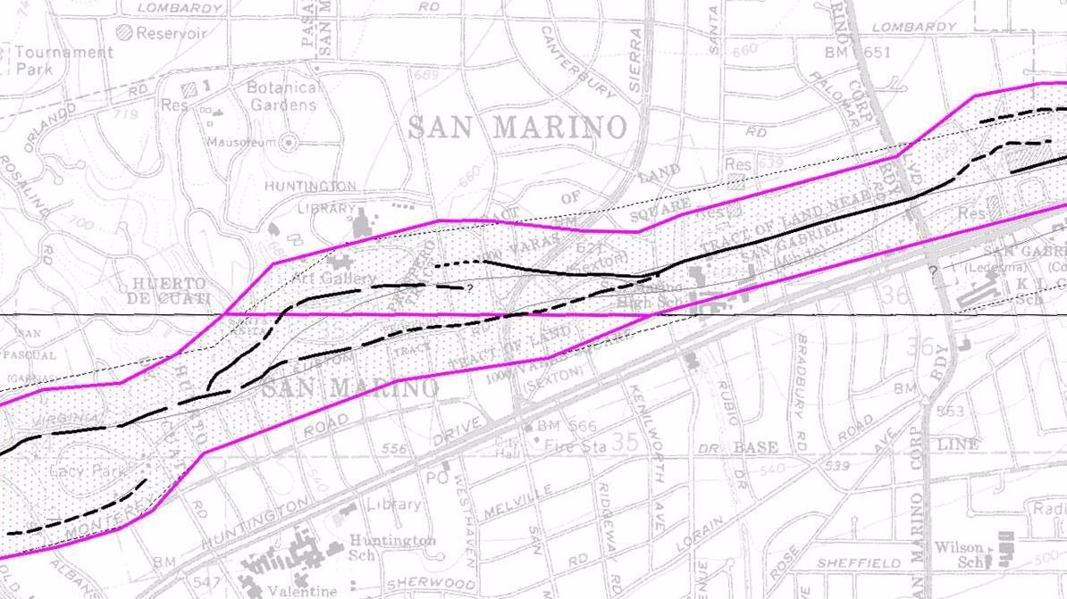 The Raymond fault cuts through Lacy Park and the Huntington Library campus in San Marino.