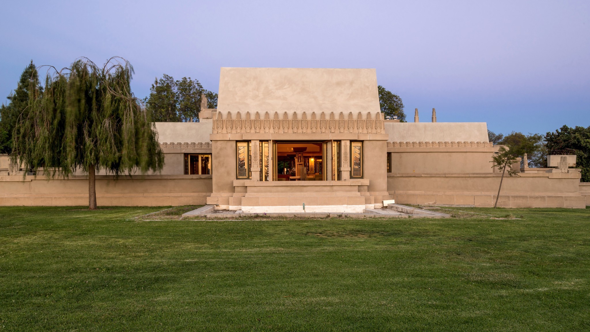 Hollyhock House, Wright's first work in Los Angeles, is now part of Barnsdall Art Park. Tours are offered as part of Friday night wine tastings this summer.