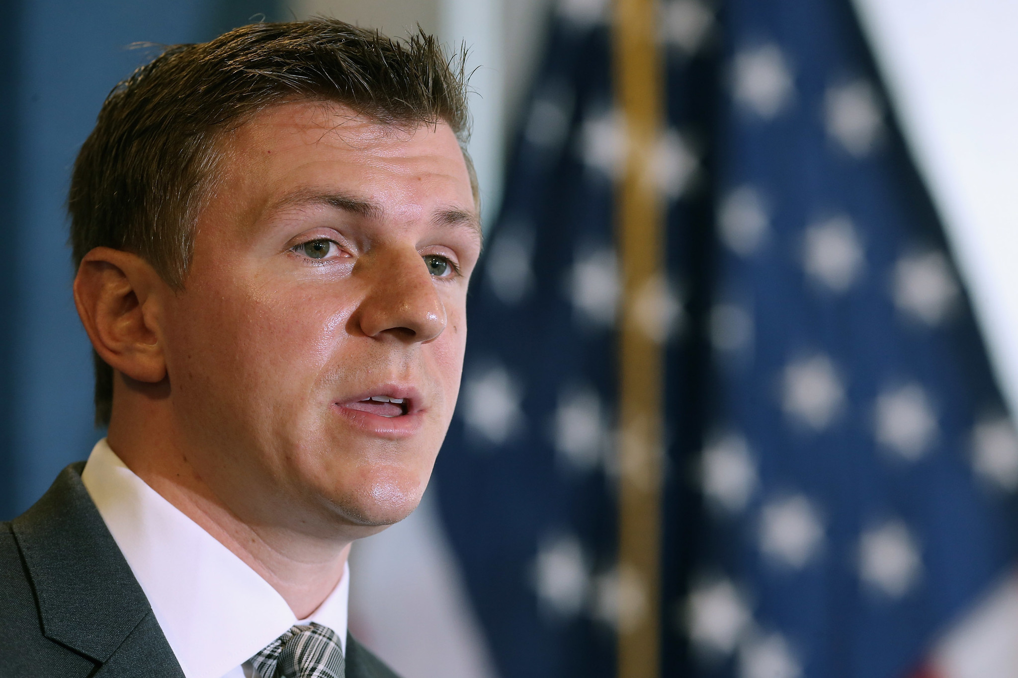 Conservative undercover journalist James O'Keefe holds a news conference at the National Press Club in 2015.