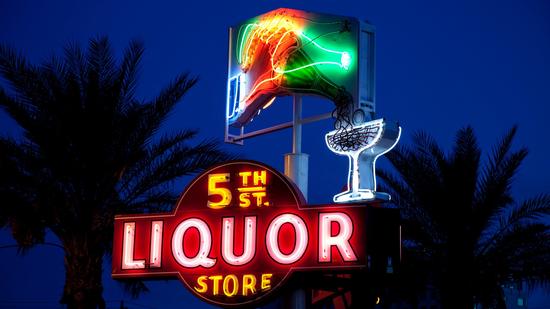 The colorful sign that once adorned a downtown liquor store is now part of the public display of neo