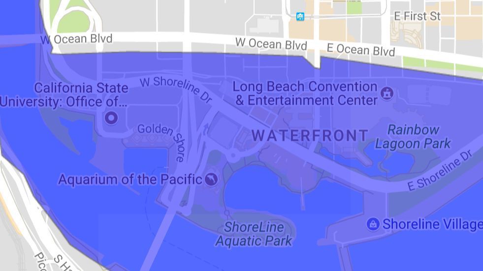 Areas south of Ocean Boulevard in Long Beach could be flooded in a major tsunami.