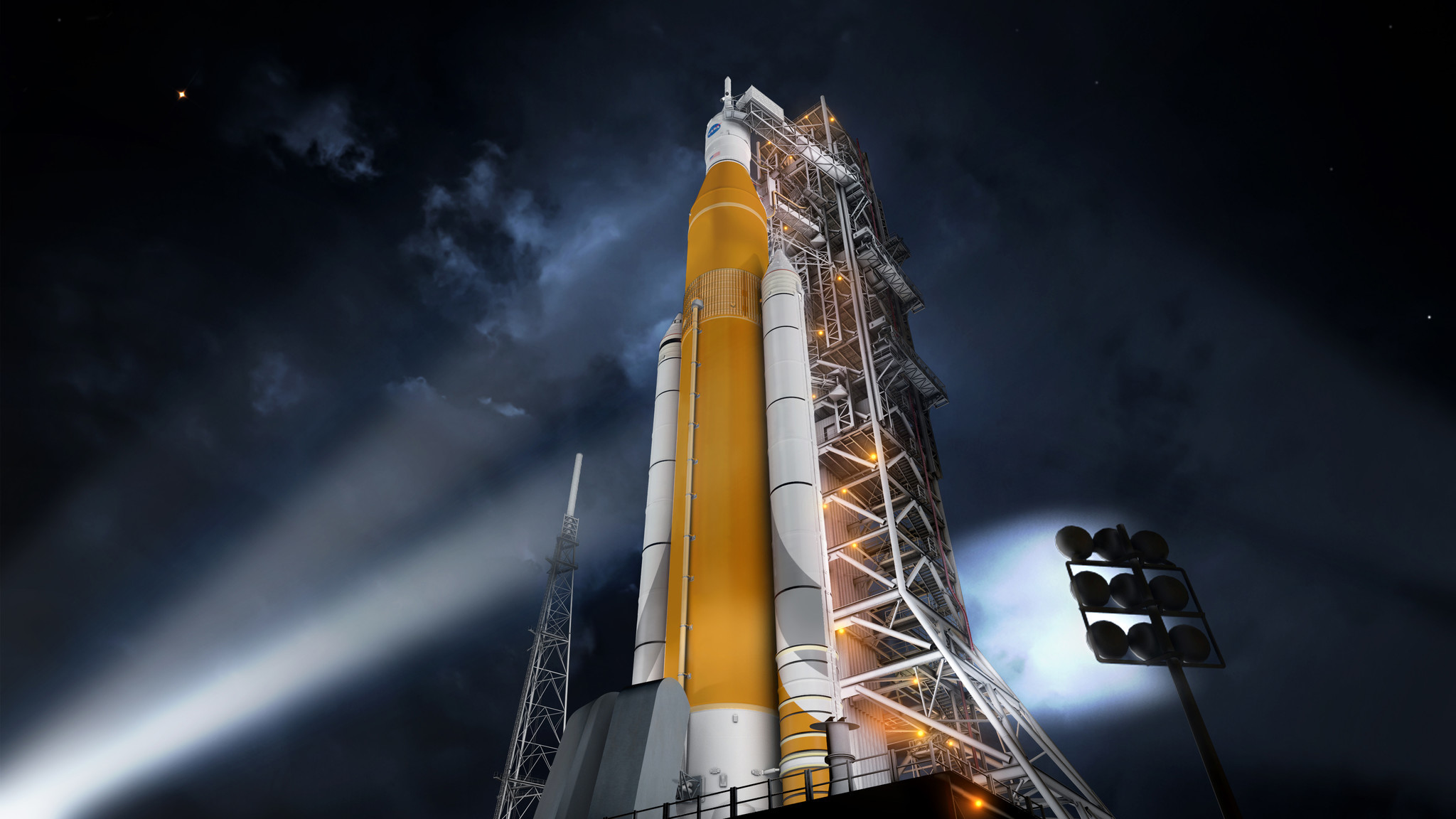 A rendering of NASA's Space Launch System.