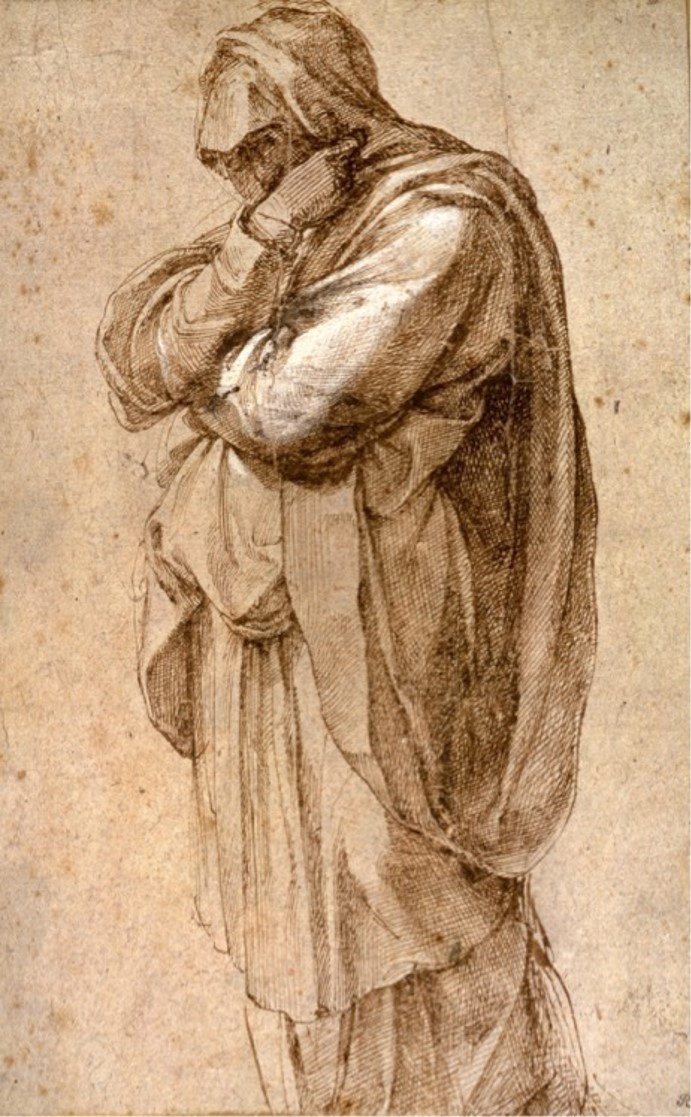 Michelangelo Buonarroti, "Study of a Mourning Woman," circa 1500-05, ink
