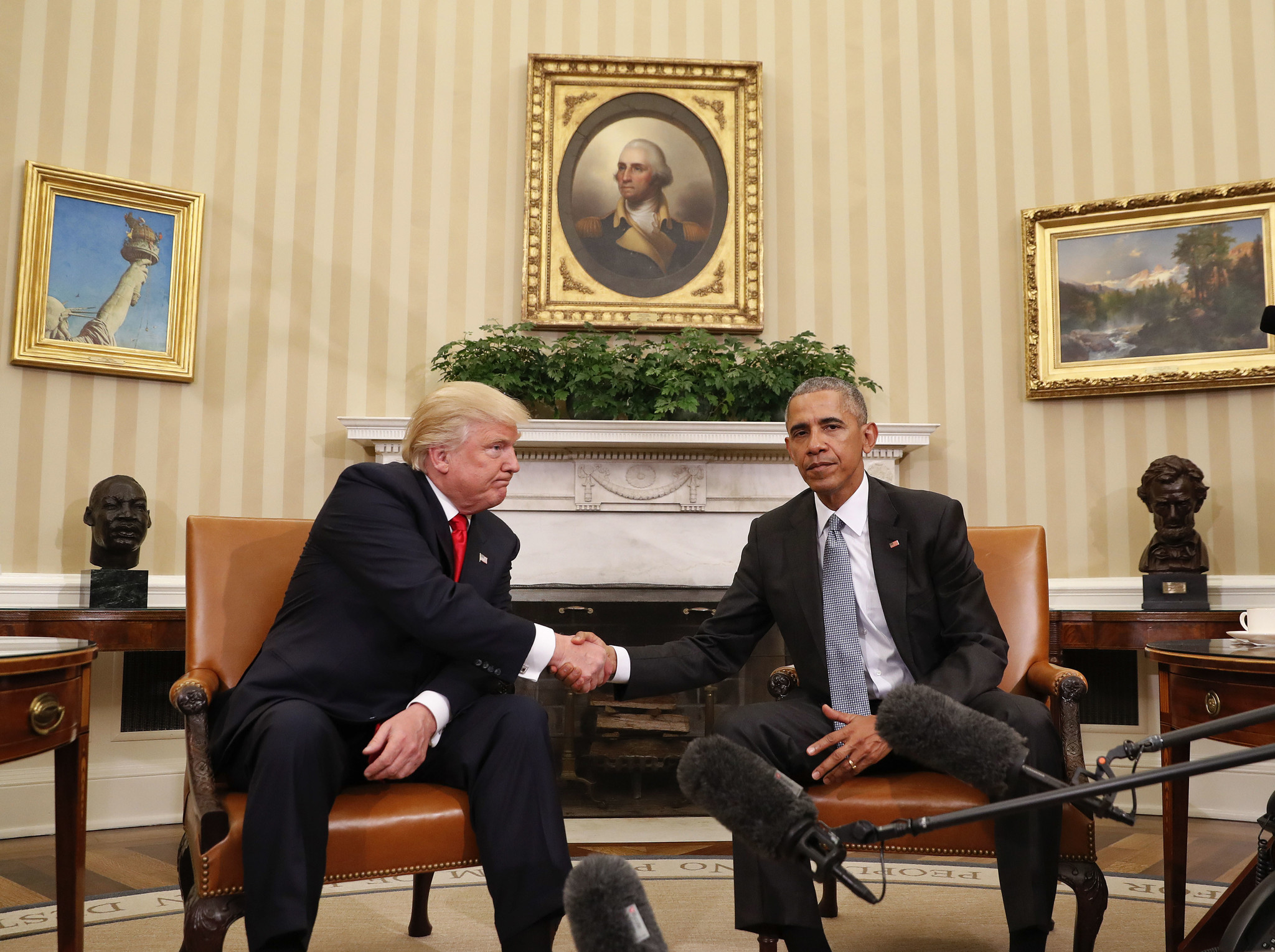 President Obama and then-President-elect Donald Trump shake hands following a meeting in the Oval Office in November.